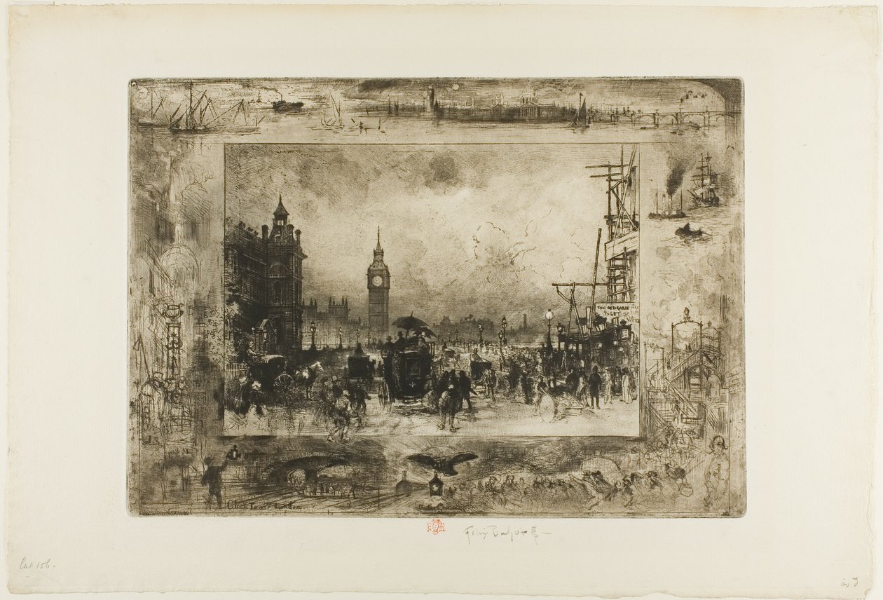 Westminster Clock Tower af Felix Hilaire Buhot