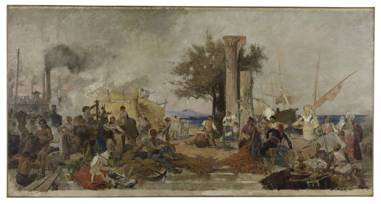 Skitse til kuplen på Bourse du Commerce i Paris: Kommerciel aktivitet i Europa, ca. 1889 (olie på lærred) af Felix Hippolyte Lucas