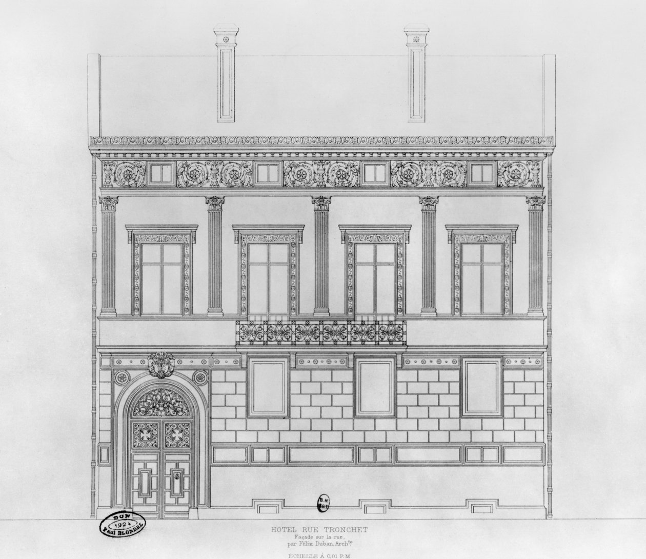 Hotel de Pourtales, facade, 1850 af Felix Louis Jacques Duban