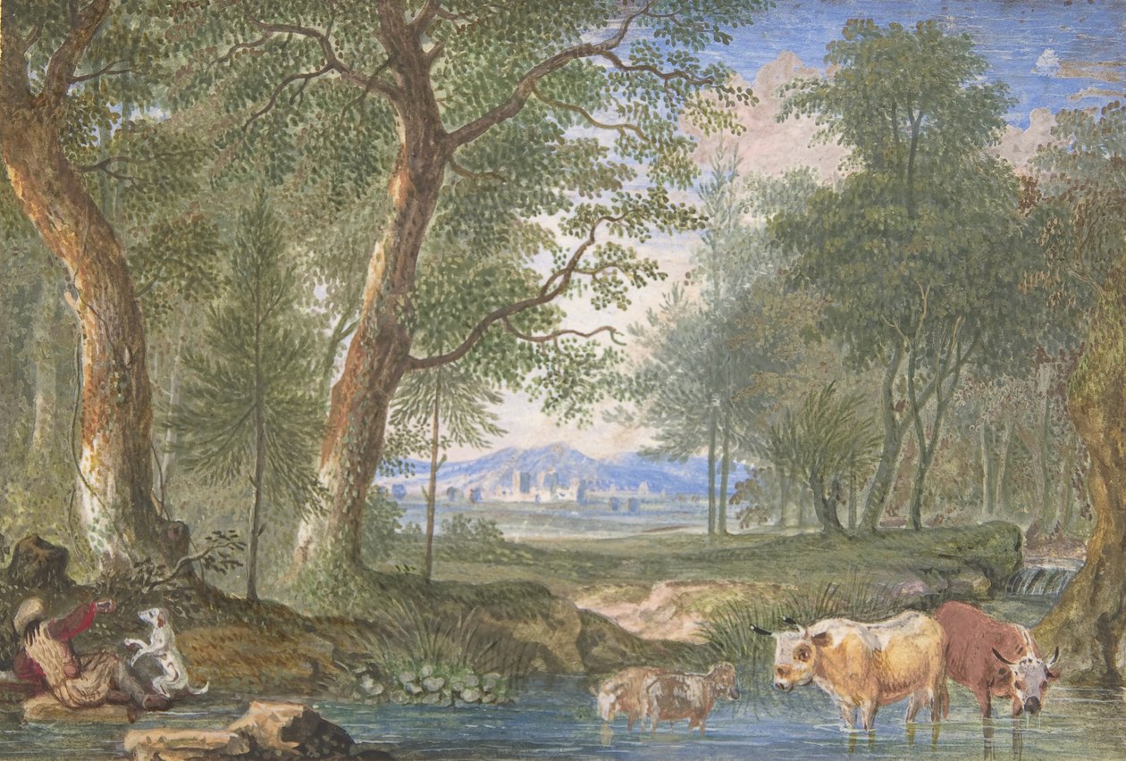 Landskab med køer i en bæk, 1698. af Felix Meyer
