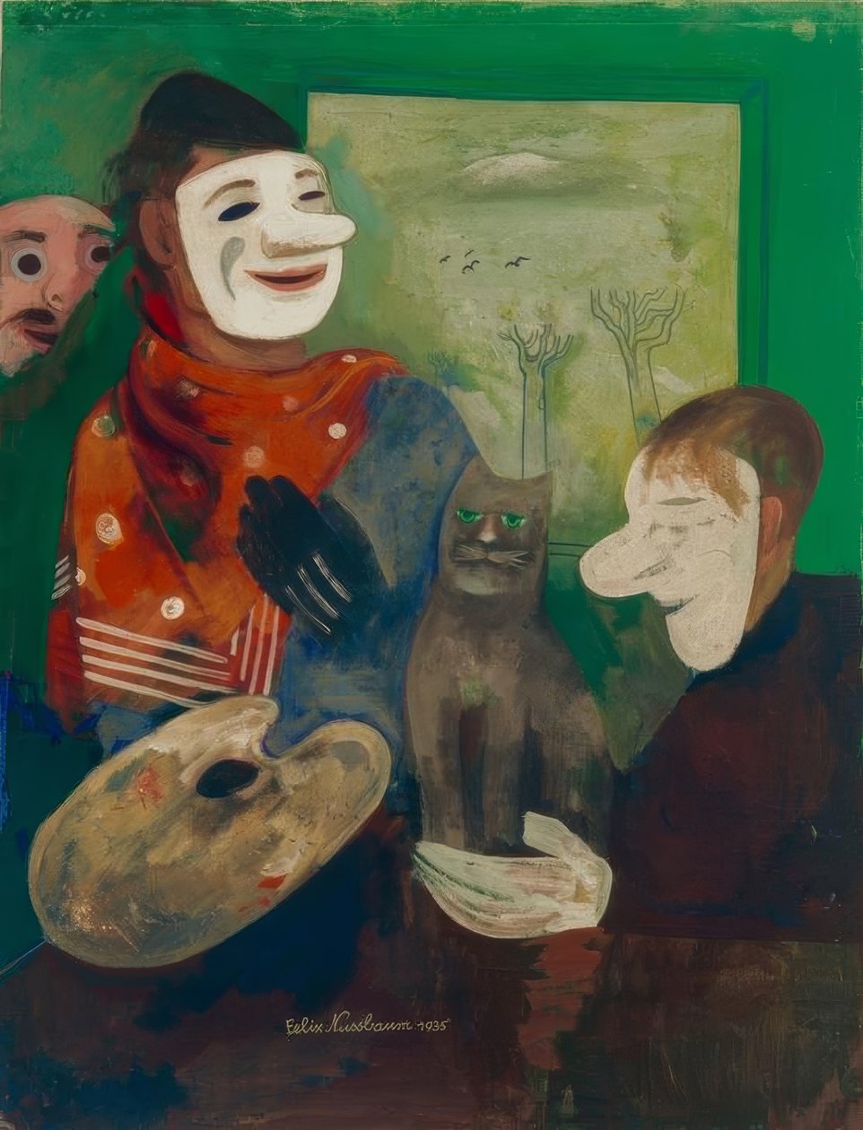 Masker og katte (maler med maske og kat) af Felix Nussbaum