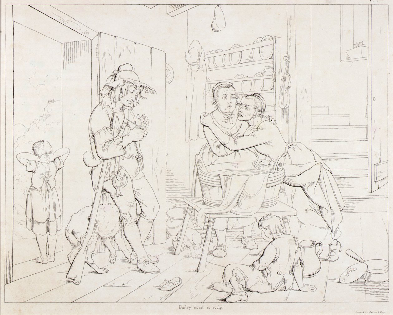 (Rip Van Winkle, illustration) Rip plaget af sin kone af Felix Octavius Carr Darley
