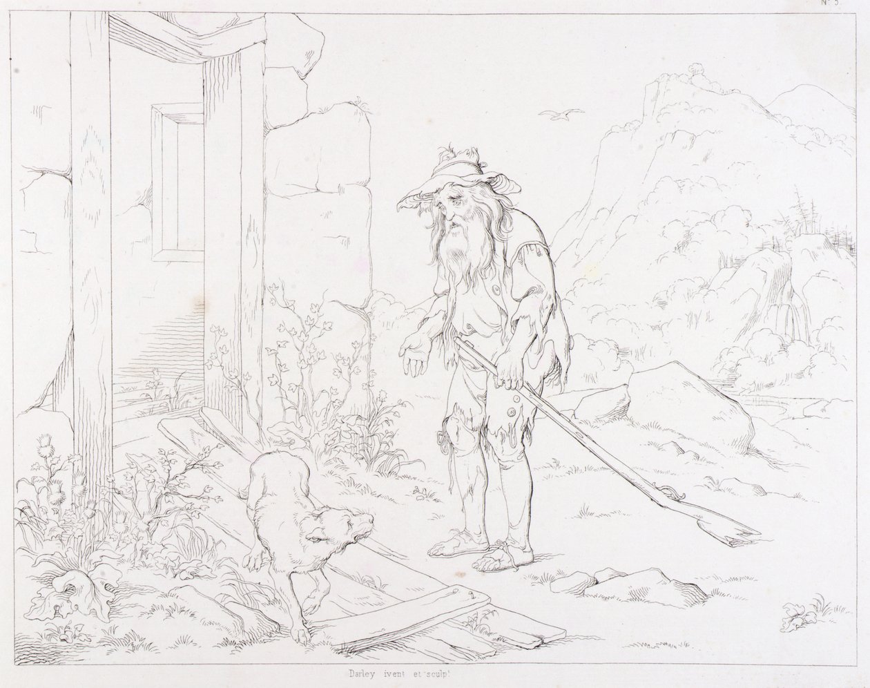(Rip Van Winkle, illustration) Rip vender tilbage til sit hus i ruiner af Felix Octavius Carr Darley