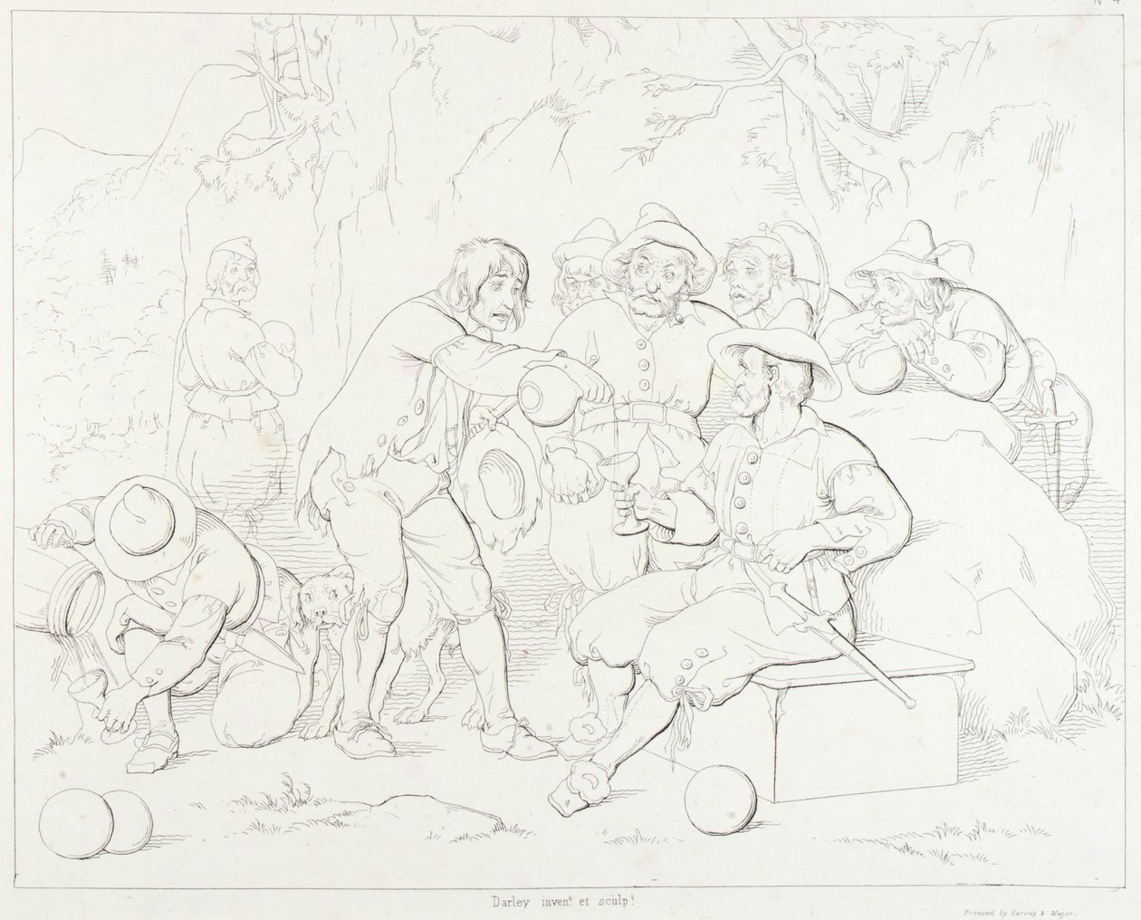 (Rip Van Winkle, illustration) Rip serverer spiritus til de mærkelige mænd i bjergene af Felix Octavius Carr Darley