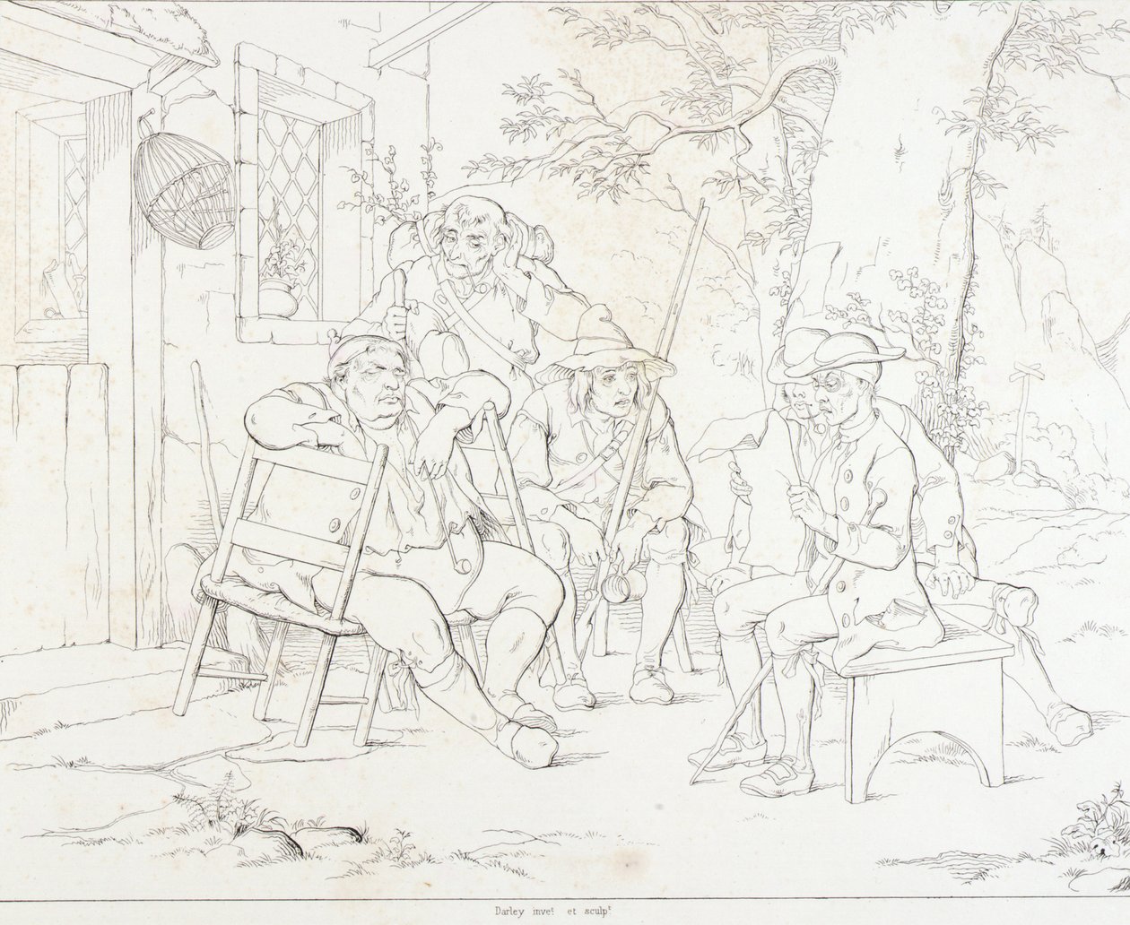 (Rip Van Winkle, illustration) Rip med Junto på Village Inn af Felix Octavius Carr Darley