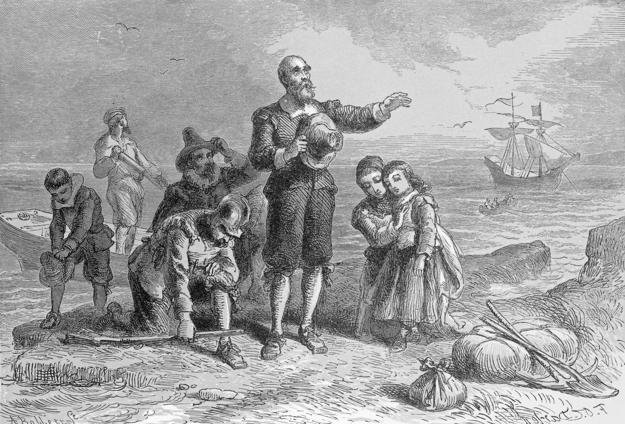 Landing of the Pilgrims, 1620, graveret af A. Bollett, fra 