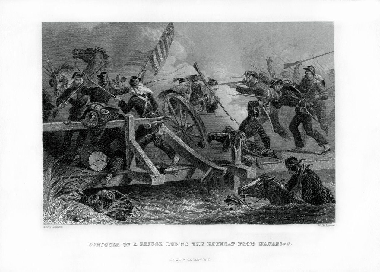 Kamp på en bro under tilbagetoget fra Manassas, Virginia, 1862-1867. af Felix Octavius Carr Darley
