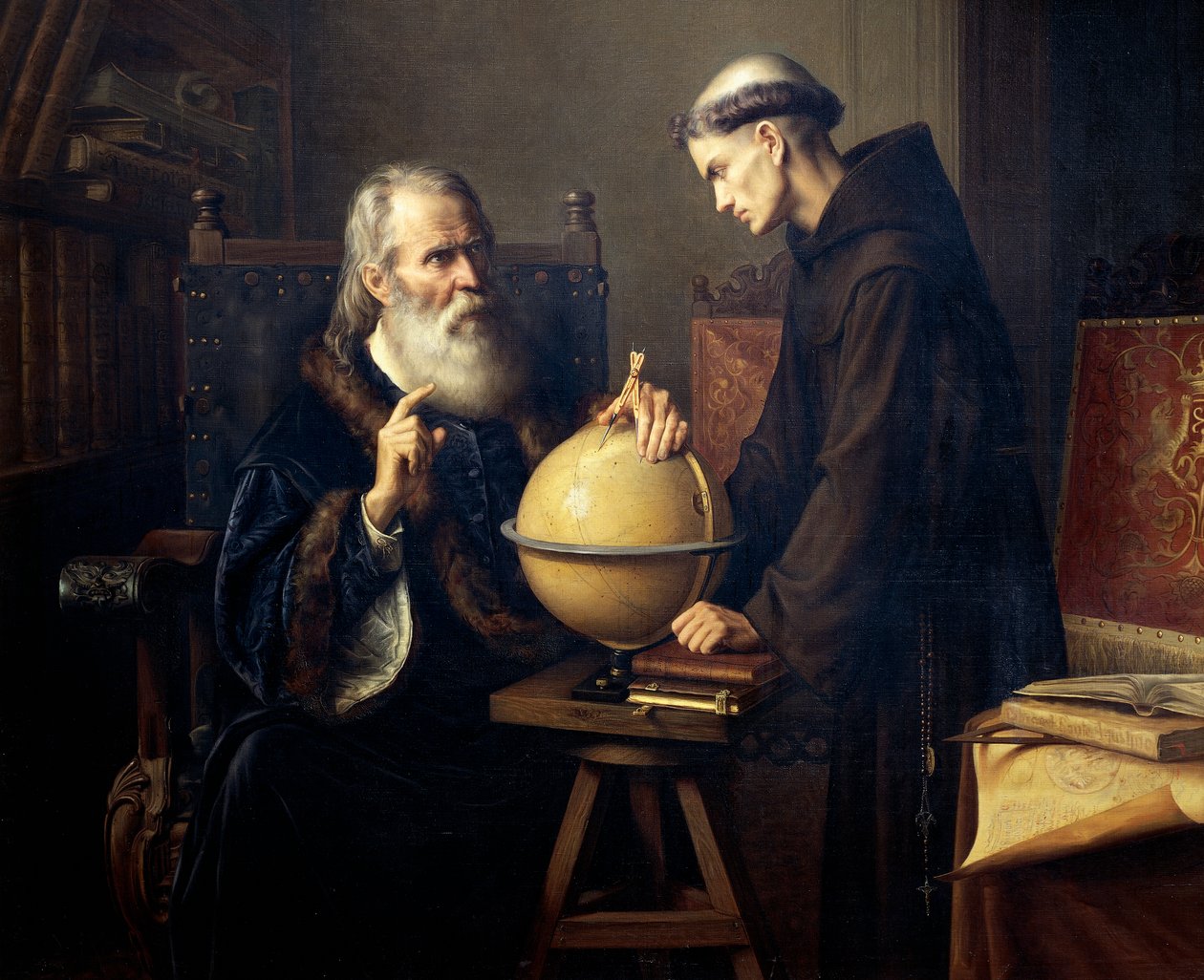 Galileo Galilei (1564-1642) forklarer sine teorier ved Padua University, Maleri af Felix Parra (1845-1919) af Félix Parra