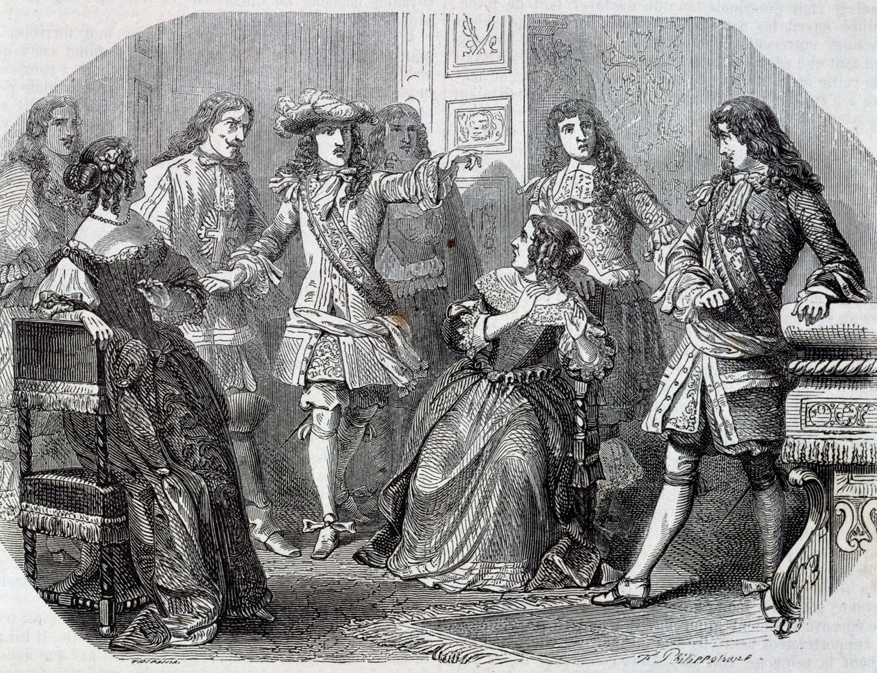 Anholdelse af Nicolas Fouquet, finansinspektør, gravering af Henri Felix Emmanuel Philippoteaux (1815-1884) fra Vicomte af Bragelonne, af Alexandre Dumas (1802-1870) af Felix Philippoteaux
