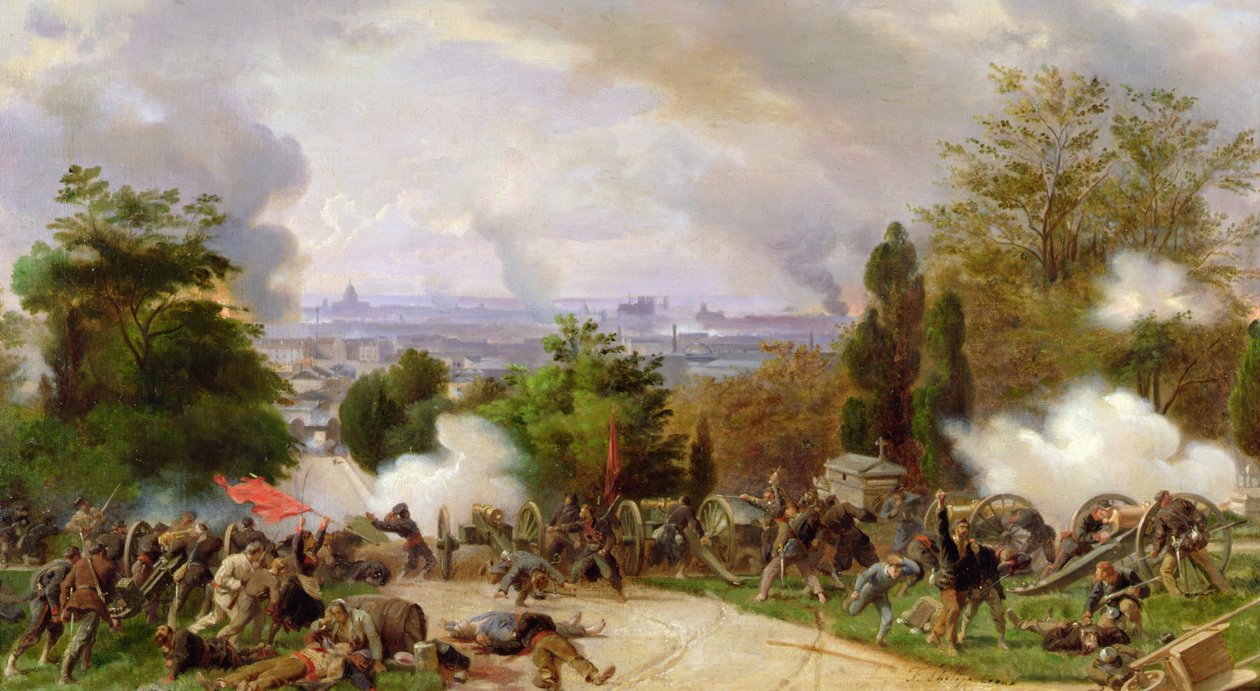 Kamp på kirkegården i Pere Lachaise i 1871 (olie på lærred) af Felix Philippoteaux