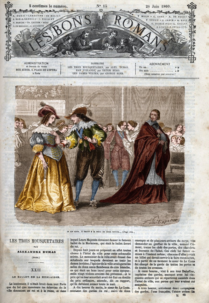 Romersk føljeton: "De tre musketerer" af Alexandre Dumas (1802-1870) Illustration af kapitel XXII i "De gode romaner" af Felix Philippoteaux