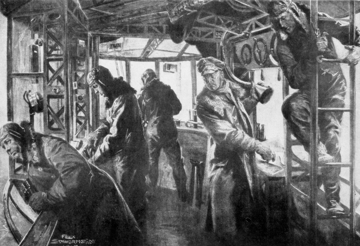 Kommandoområde om bord på en Zeppelin, tysk luftflåde, Første Verdenskrig, 1917. af Felix Schwormstadt