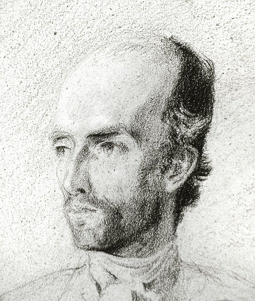 Portræt af en mand, ca. 1845 (sort kridt forhøjet med hvidt på brunt papir) af Félix Ziem
