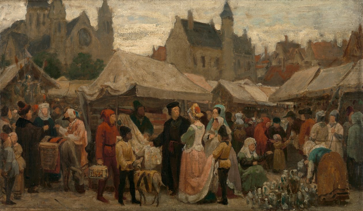 En messe i Gent i middelalderen, studie, ca. 1862 (olie på lærred) af Felix de Vigne