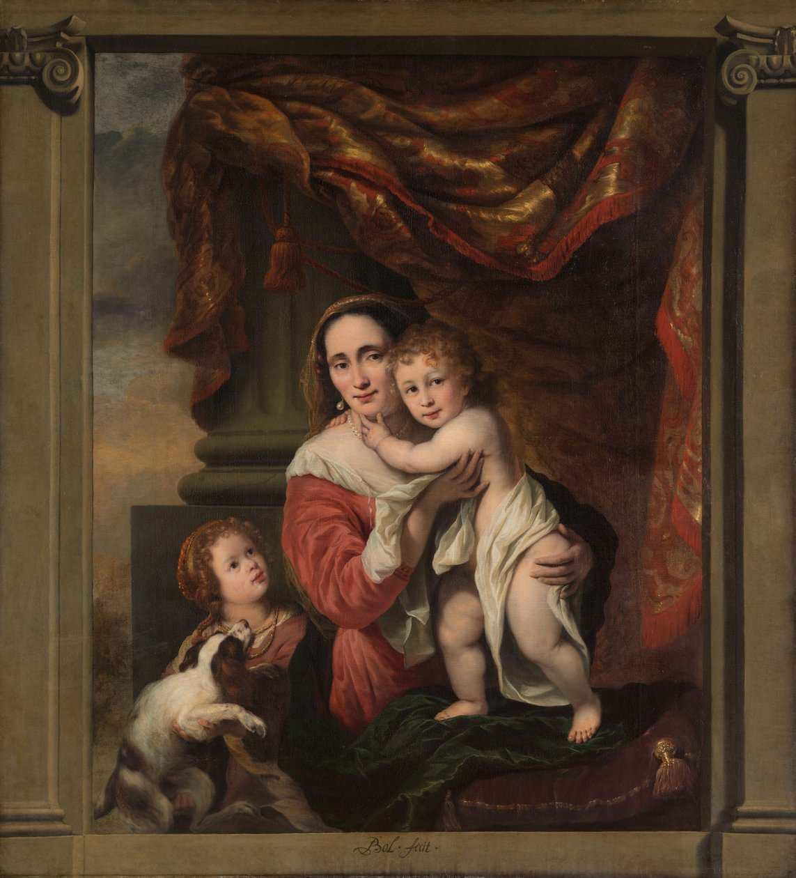 Portræt af Johanna de Geer med hendes to børn Cecilia og Laurens af Ferdinand Bol