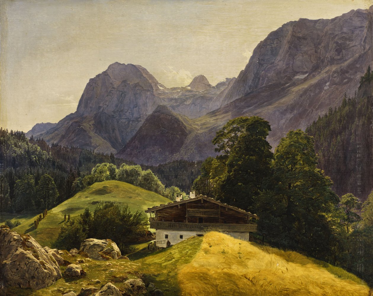 Taubensee med Steinberg i Ramsau nær Berchtesgaden, udsigt over Reiteralpe af Ferdinand Georg Waldmuller