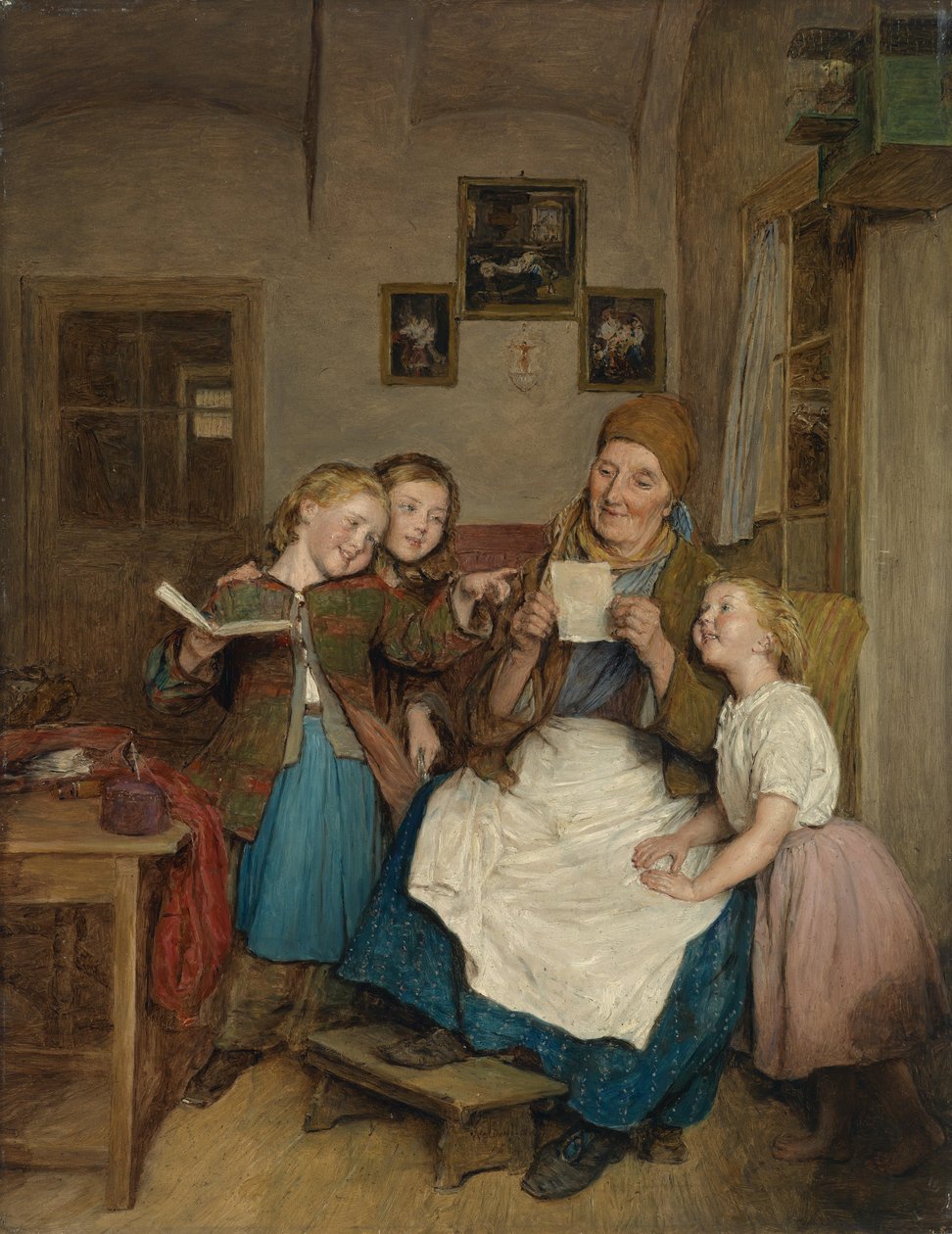 Bedstemor med tre børnebørn af Ferdinand Georg Waldmuller