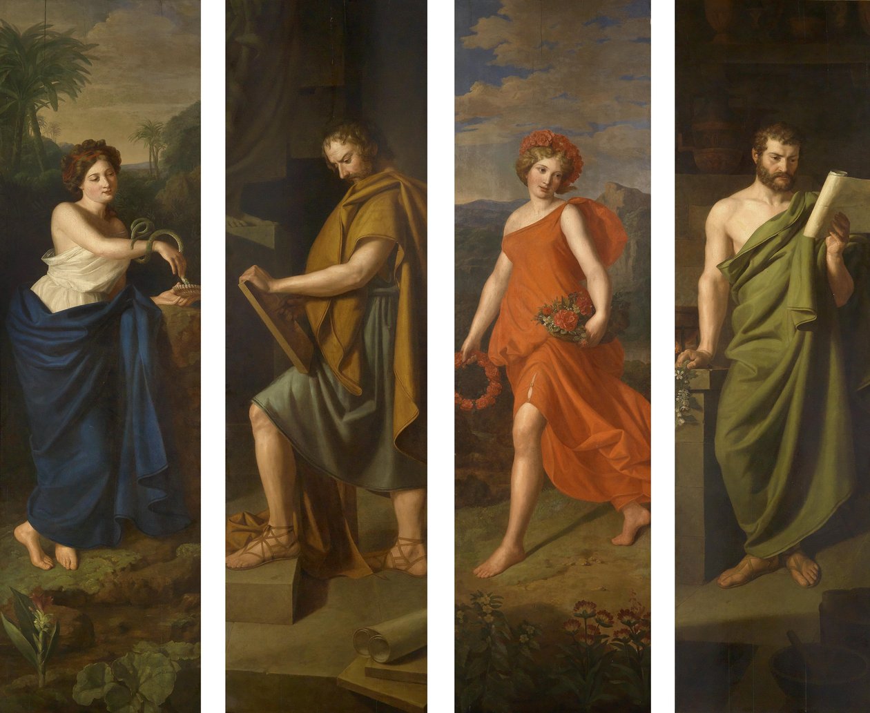 Hygieia, Hippokrates, Flora og Galen af Ferdinand Georg Waldmuller