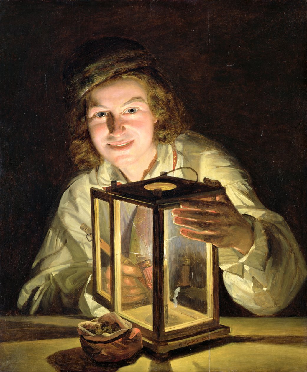 Den unge stalddreng med en staldlampe, 1824 af Ferdinand Georg Waldmuller