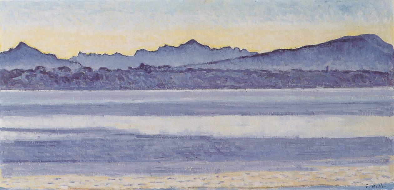 Genfersøen med Mont-Blanc i morgenlyset af Ferdinand Hodler