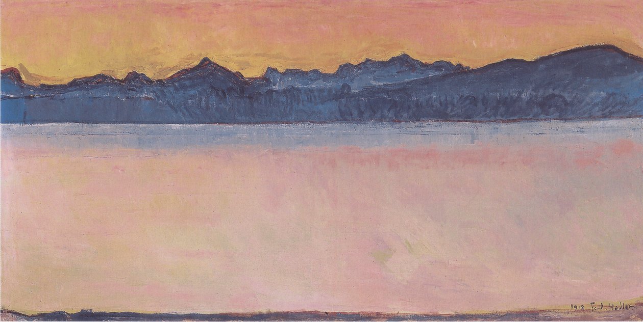 Genèvesøen med Mont Blanc i morgenrødt af Ferdinand Hodler