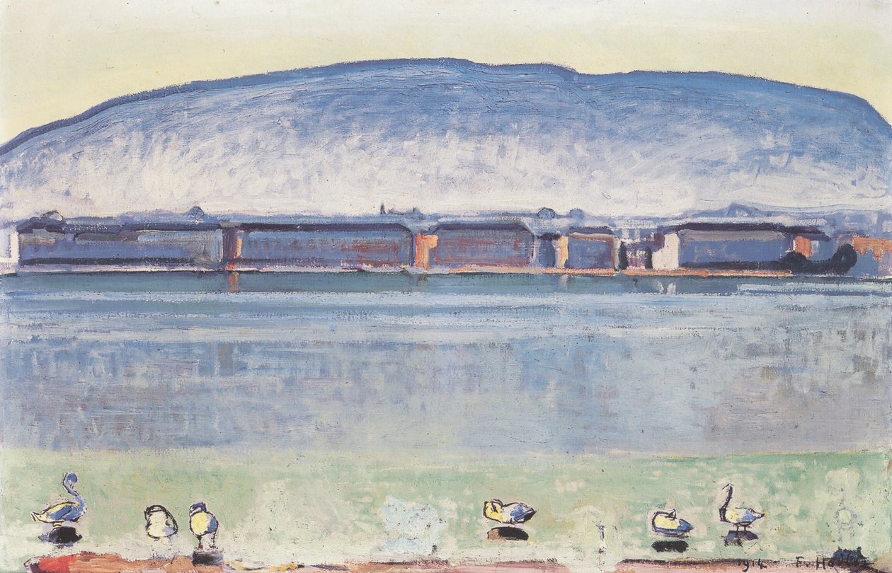 Genevesøen med seks svaner af Ferdinand Hodler