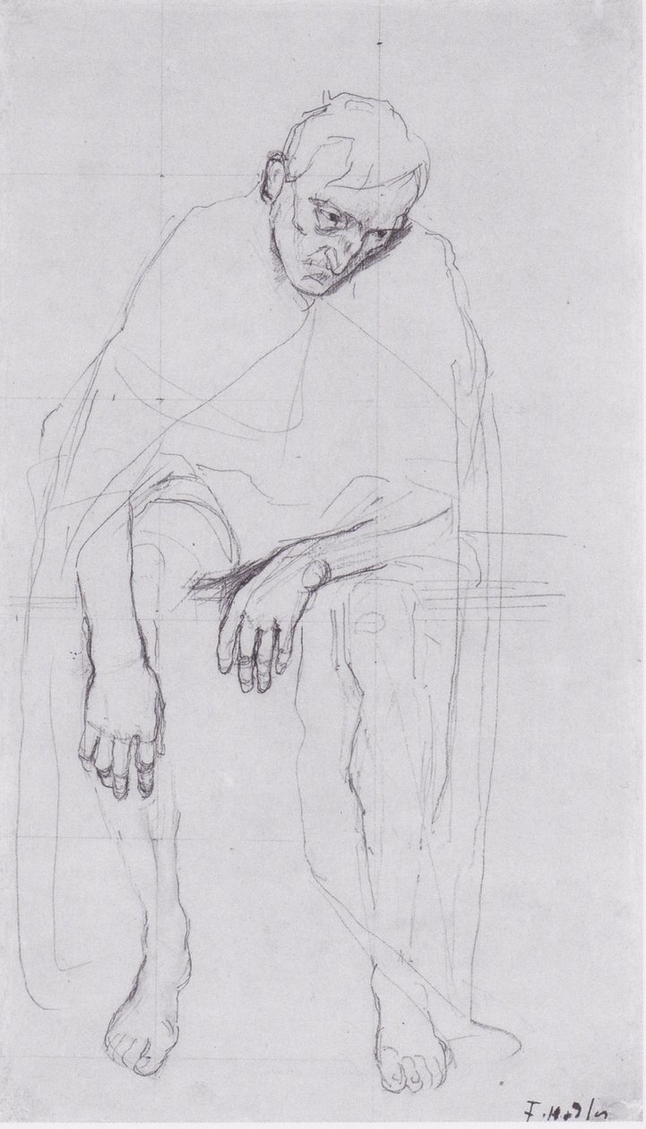 Siddende gammel mand - undersøgelse af de skuffede sjæle eller livets idioter. af Ferdinand Hodler