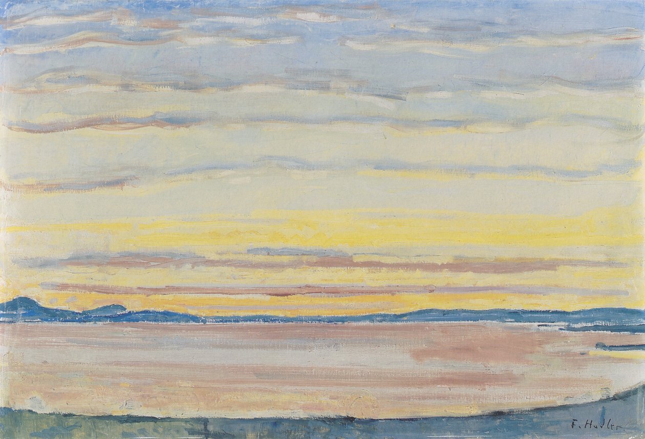 Solnedgang ved Genevesøen af Ferdinand Hodler