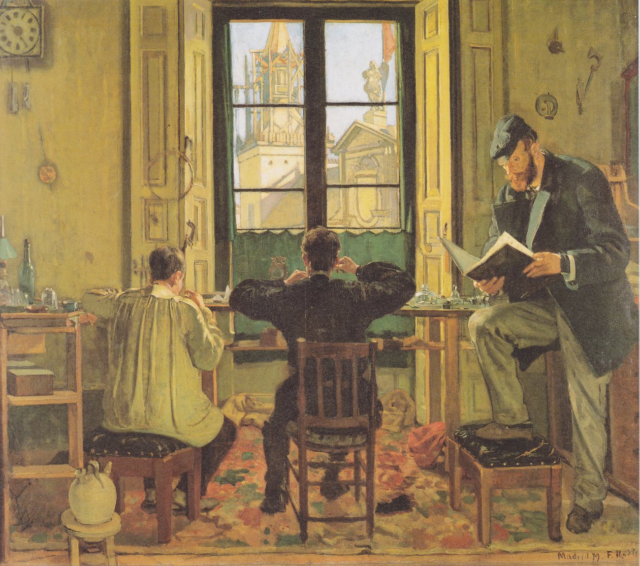 Urmagerværksted i Madrid af Ferdinand Hodler