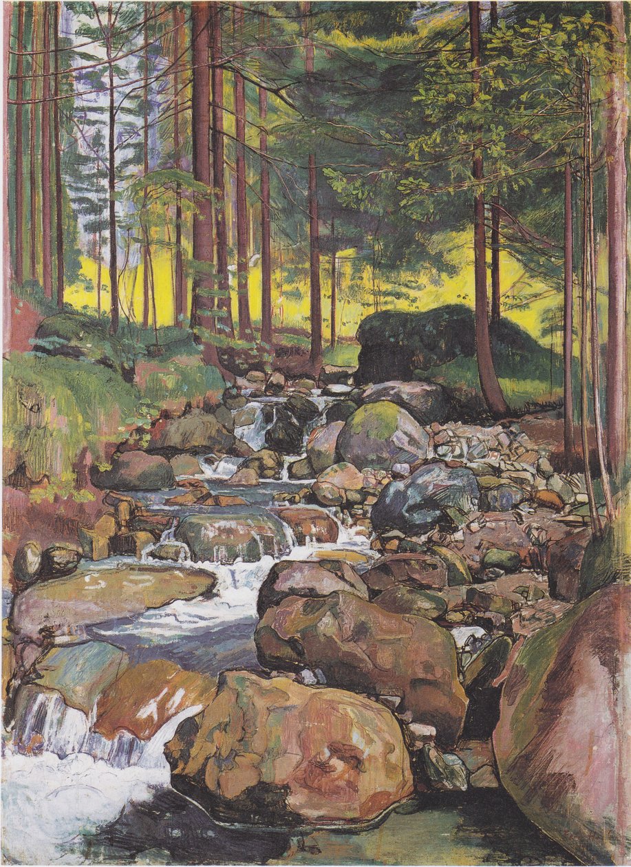 Skov med bjergbæk af Ferdinand Hodler