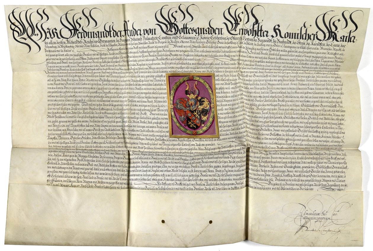 Ædel diplom Jacob von Fridrich 1630 af Ferdinand II.