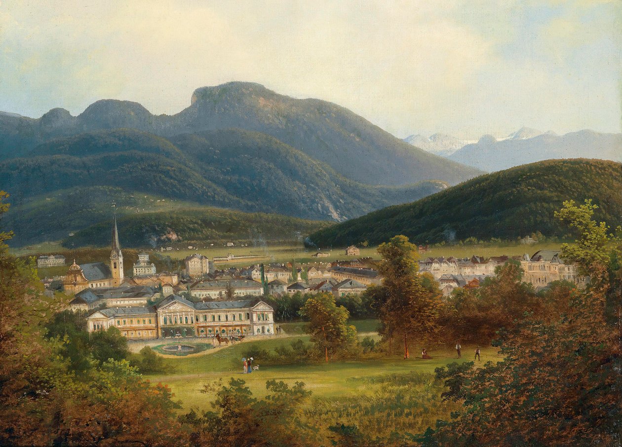 Udsigt over Ischl og Kaiservilla, med Dachstein i baggrunden af Ferdinand Lepie