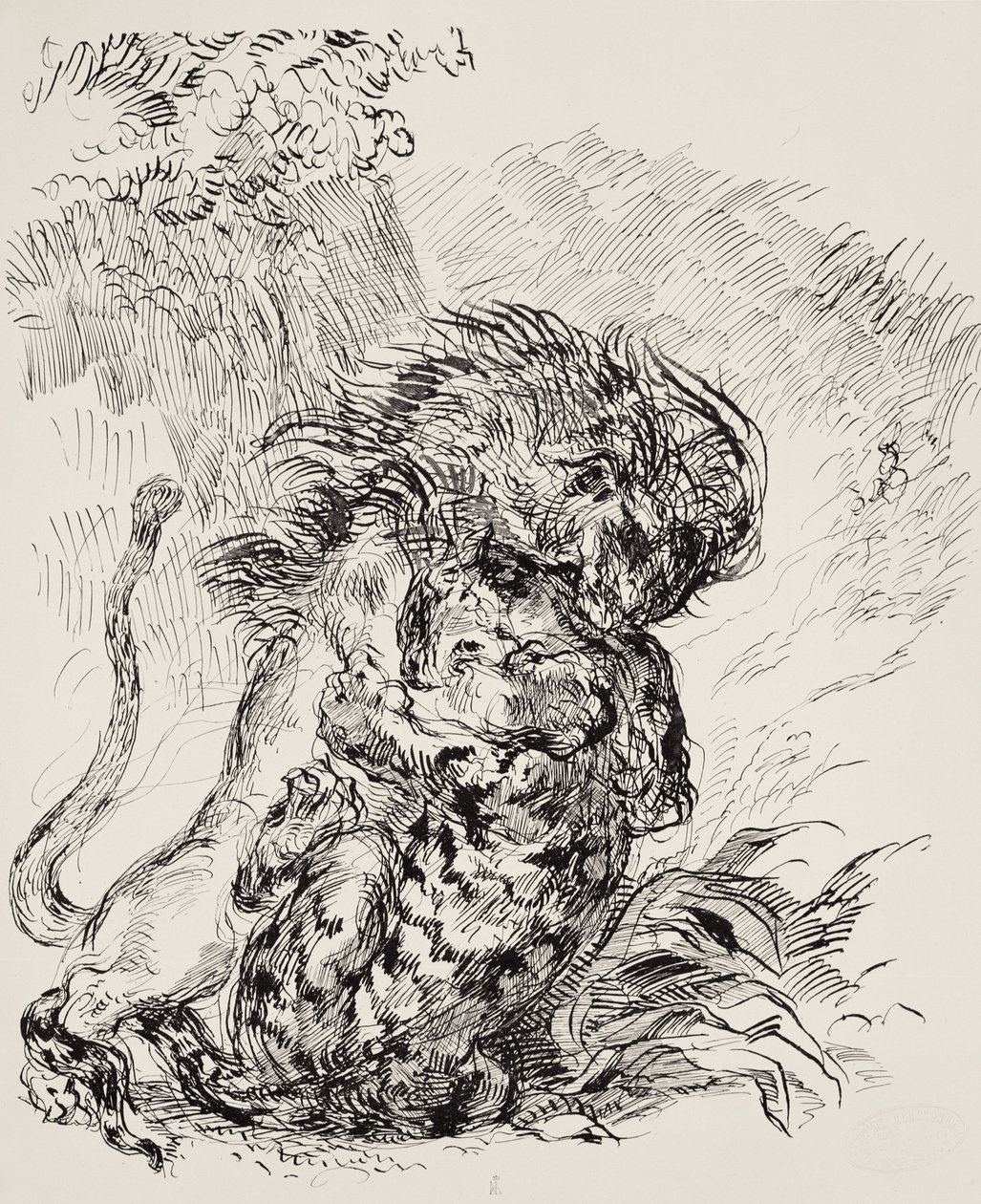 En løve redder en tiger af Ferdinand Victor Eugene Delacroix