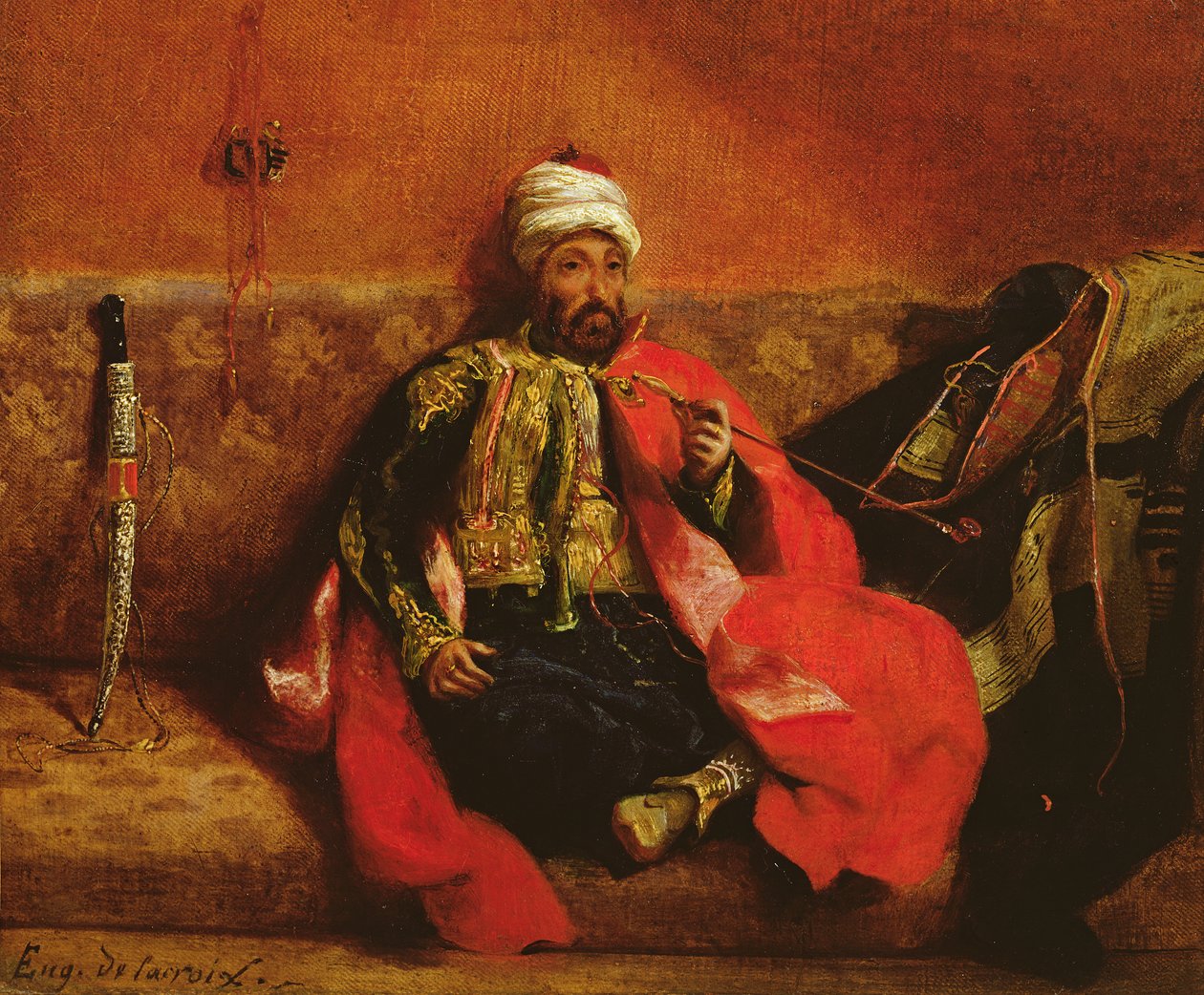 En rygende tyrker sidder på en sofa, ca.1825 af Ferdinand Victor Eugene Delacroix