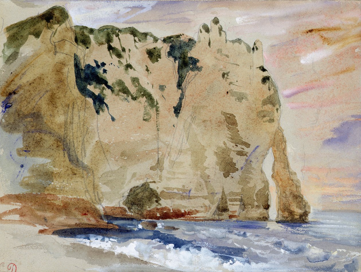 Klipperne ved Etretat. Pied du Cheval, 1838 (wc og gouache på papir) af Ferdinand Victor Eugene Delacroix