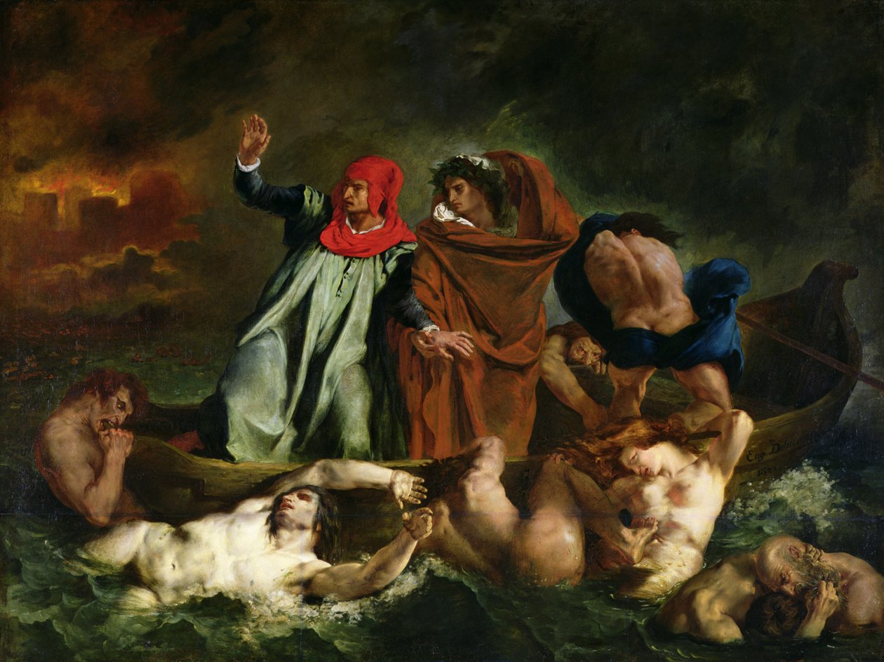 Dante (1265-1321) og Virgil (70-19 f.Kr.) i underverdenen, 1822 af Ferdinand Victor Eugene Delacroix