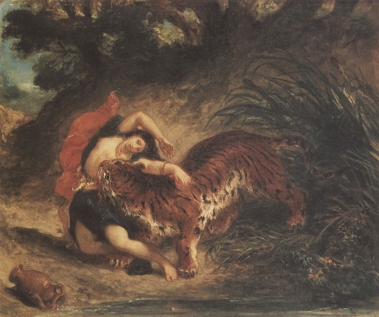 Indisk kvinde revet af en tiger af Ferdinand Victor Eugene Delacroix