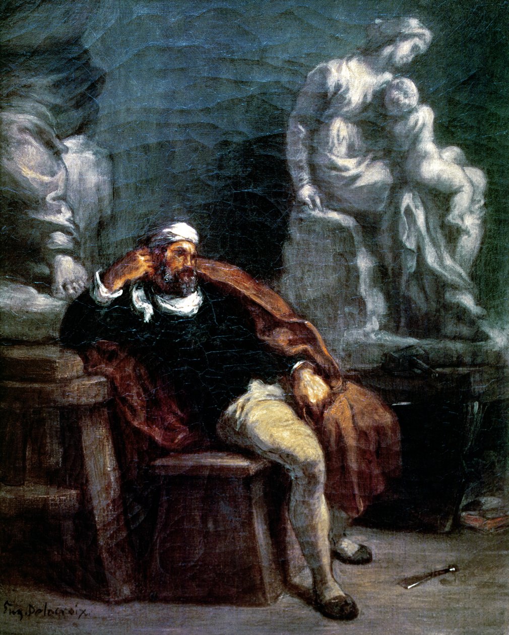 Michelangelo (1475-1564) i sit atelier af Ferdinand Victor Eugene Delacroix