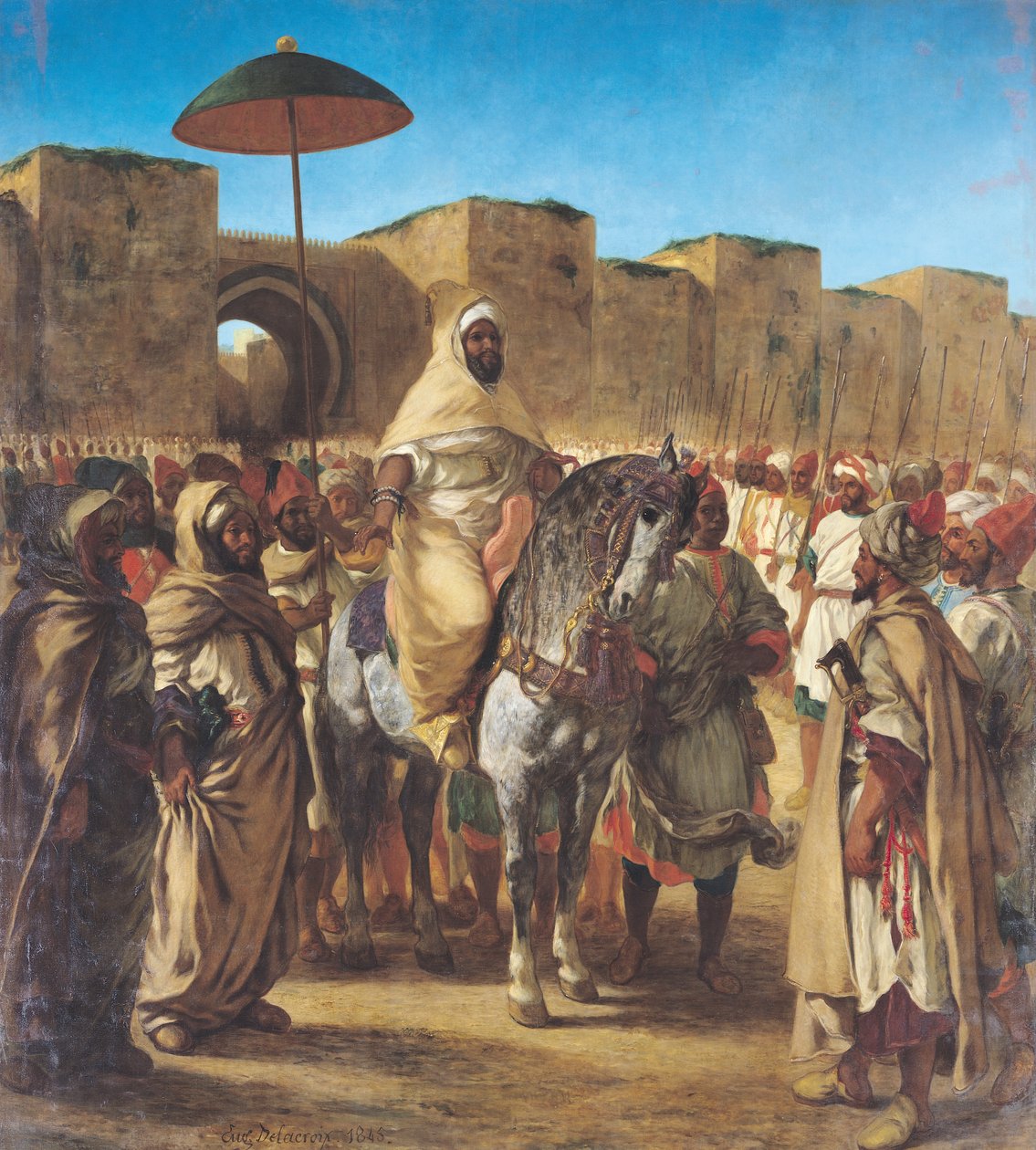 Muley Abd-ar-Rahman (1789-1859), sultanen af Marokko, forlader sit palads i Meknes med sit følge, marts 1832, 1845 af Ferdinand Victor Eugene Delacroix