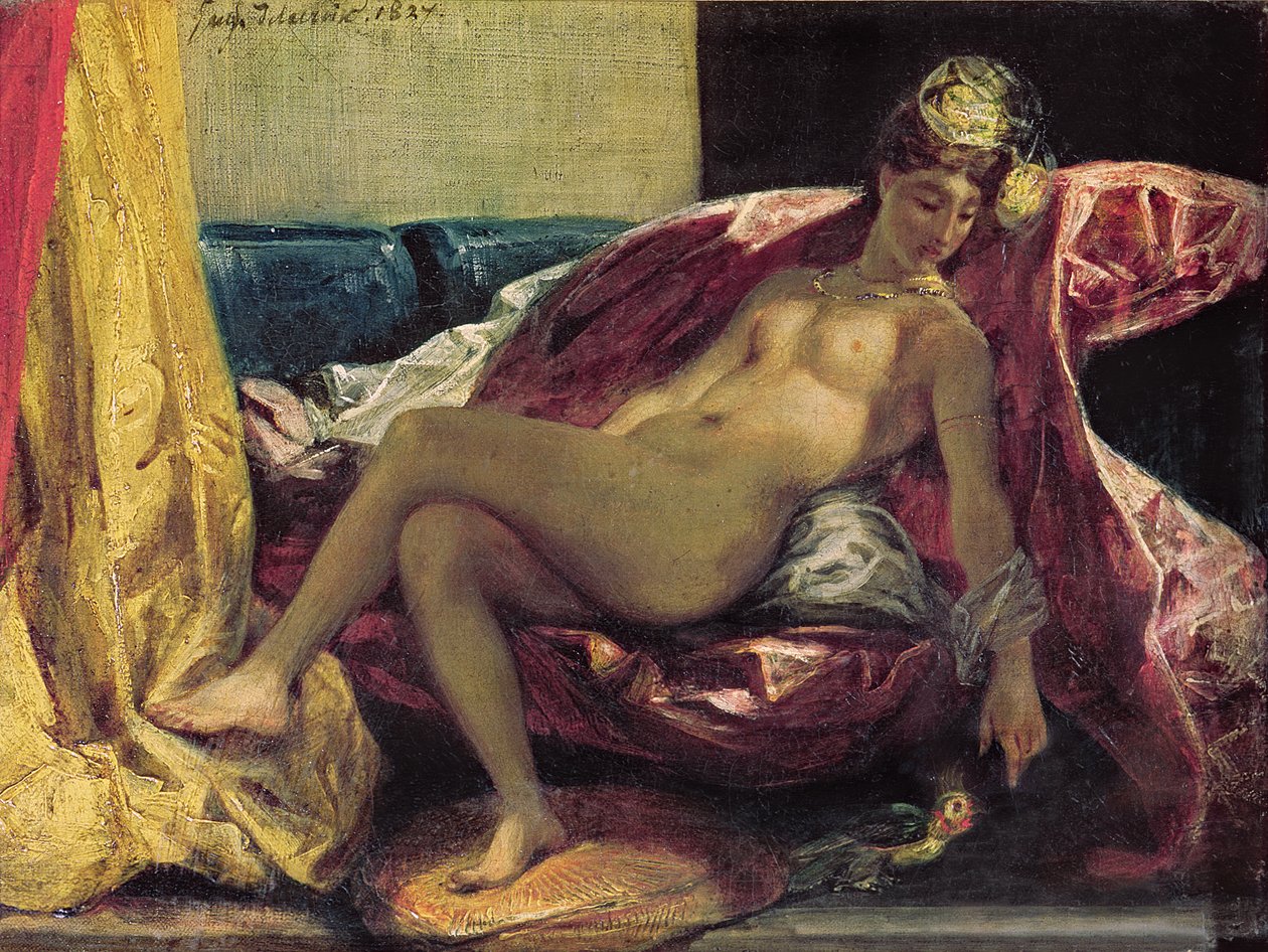 Liggende Odalisque eller Kvinde med en Parakit, 1827 af Ferdinand Victor Eugene Delacroix
