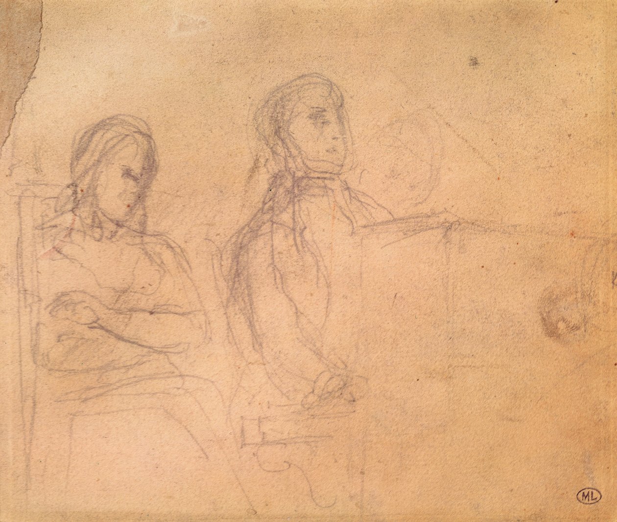 Studie til et portræt af Frederic Chopin (1810-49) og George Sand (1804-76) af Ferdinand Victor Eugene Delacroix