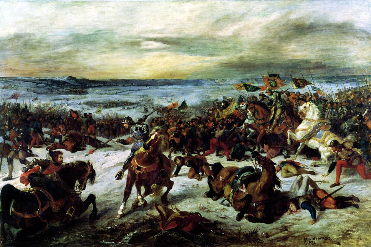 Karl den Frimodiges død (1433-77) i slaget ved Nancy, 5. januar 1477, 1831 af Ferdinand Victor Eugene Delacroix