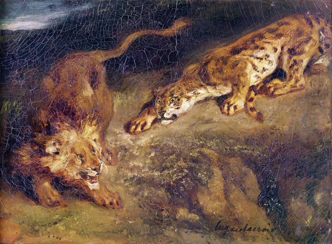 Tiger og løve af Ferdinand Victor Eugene Delacroix