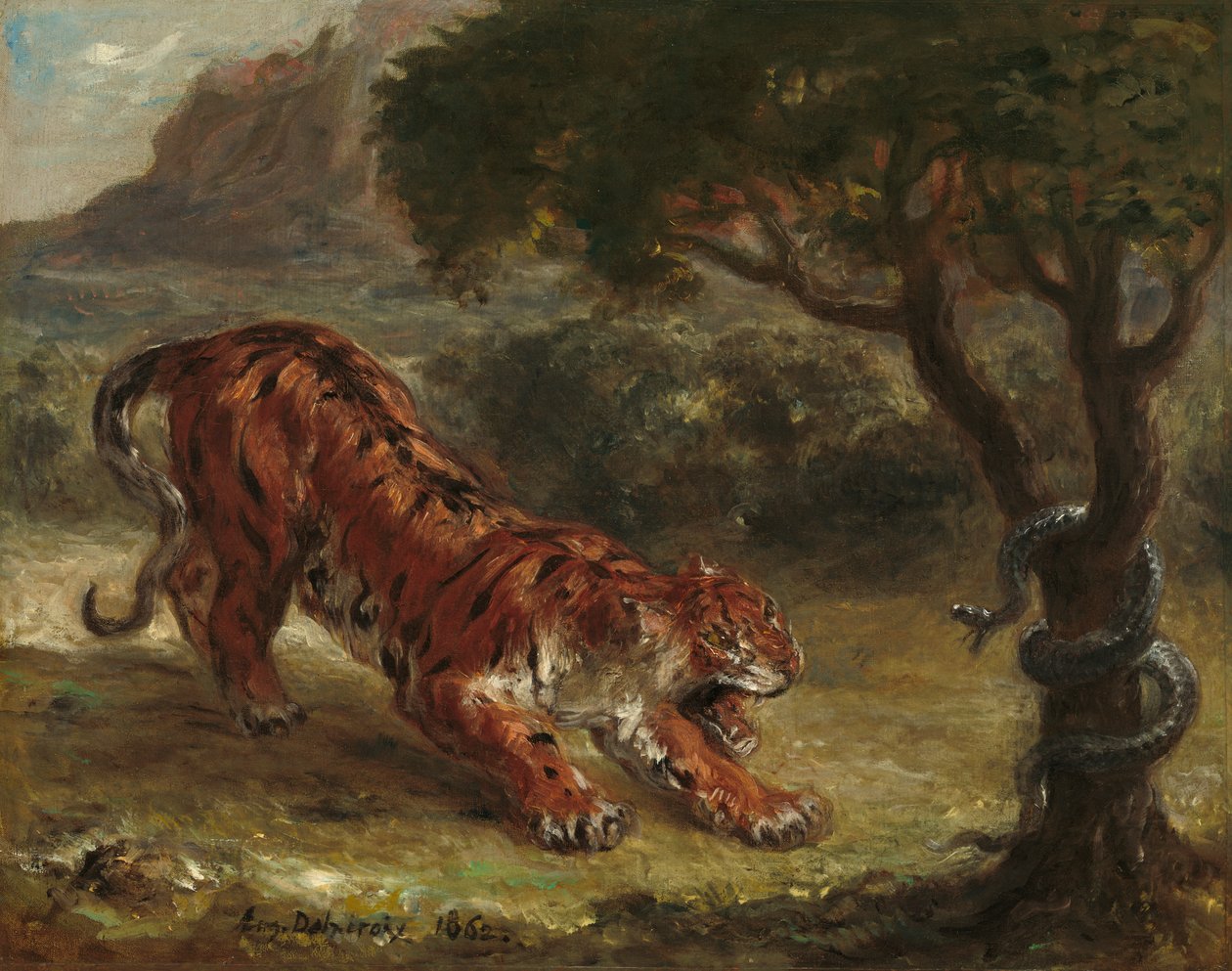 Tiger og slange, 1862 af Ferdinand Victor Eugene Delacroix