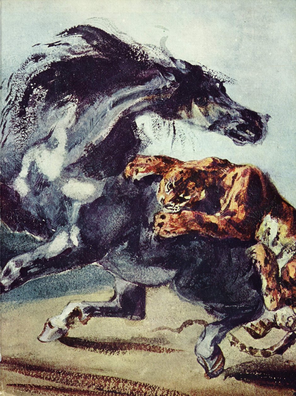 Tiger angriber en hest af Ferdinand Victor Eugene Delacroix
