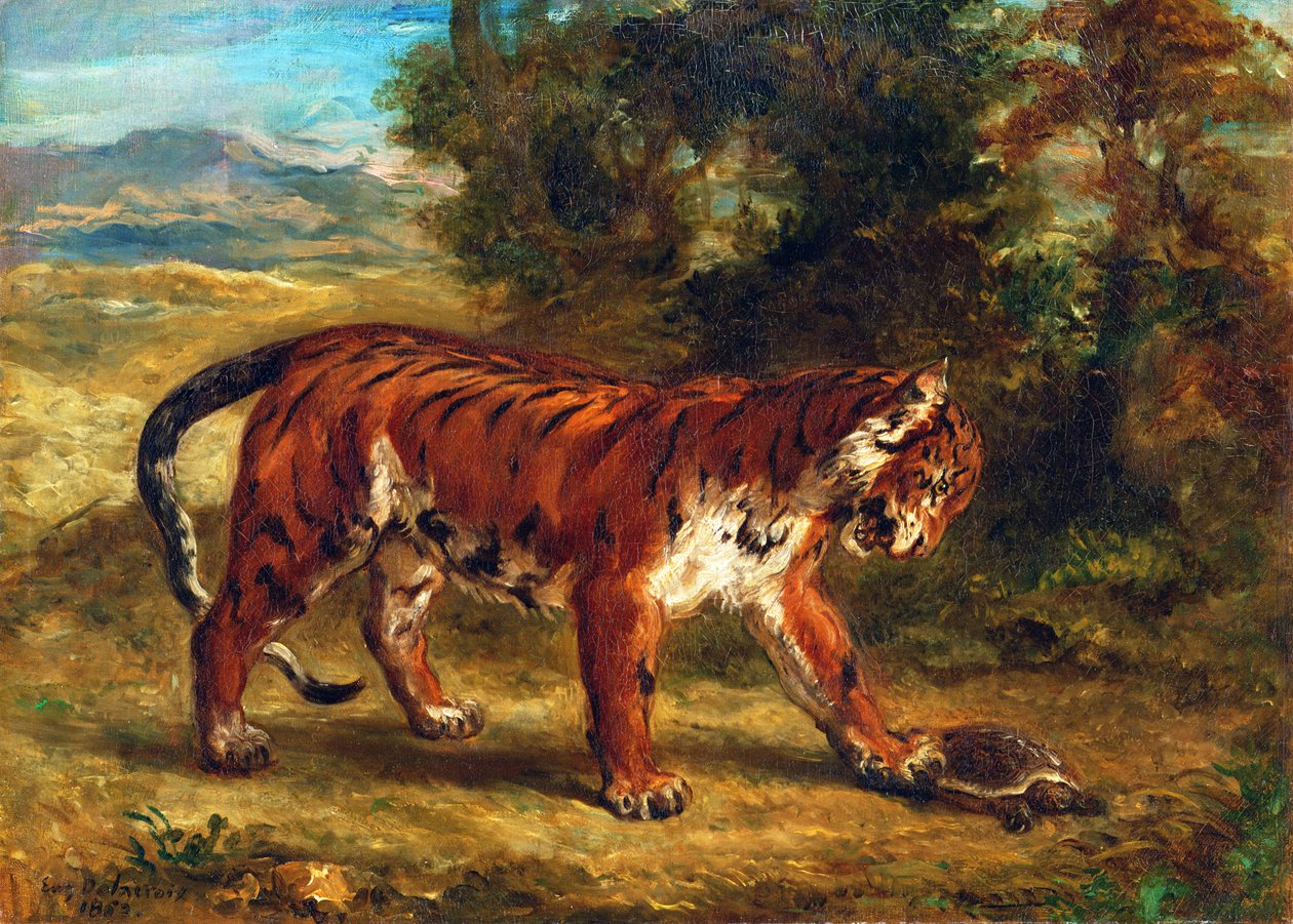 Tiger med skildpadde, 1862 af Ferdinand Victor Eugene Delacroix