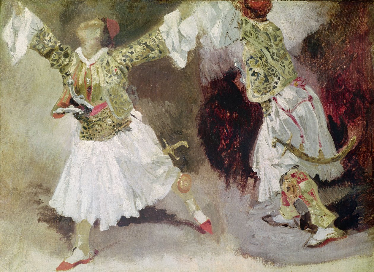 To græske soldater danser (studie af soliotekjole) af Ferdinand Victor Eugene Delacroix