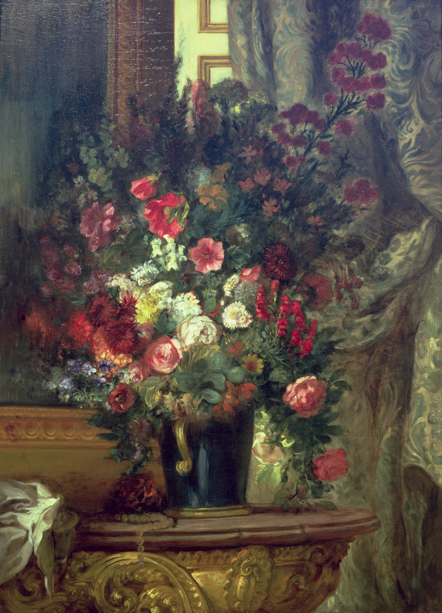 Vase med blomster på en konsol, 1848-49 af Ferdinand Victor Eugene Delacroix