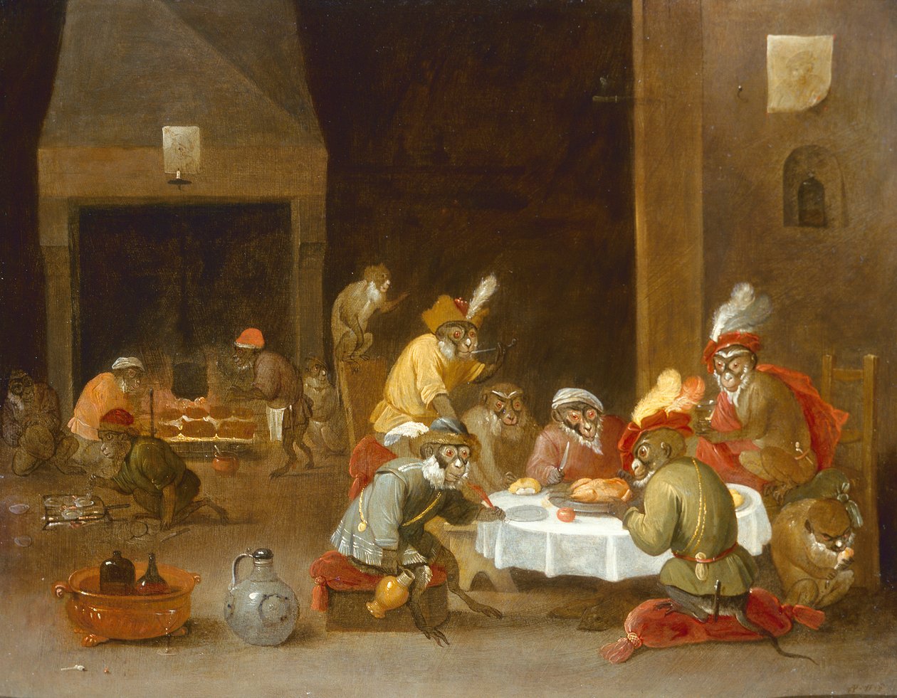 Aber i et vagtværelses interiør af Ferdinand van Kessel