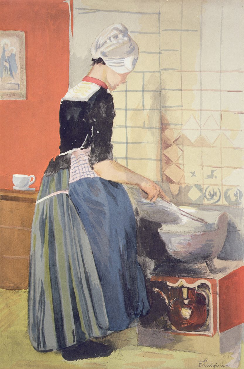 Dutch Girl Cooking, fra LEstampe Moderne, udgivet Paris 1897-99 af Ferdinand Jean Luigini